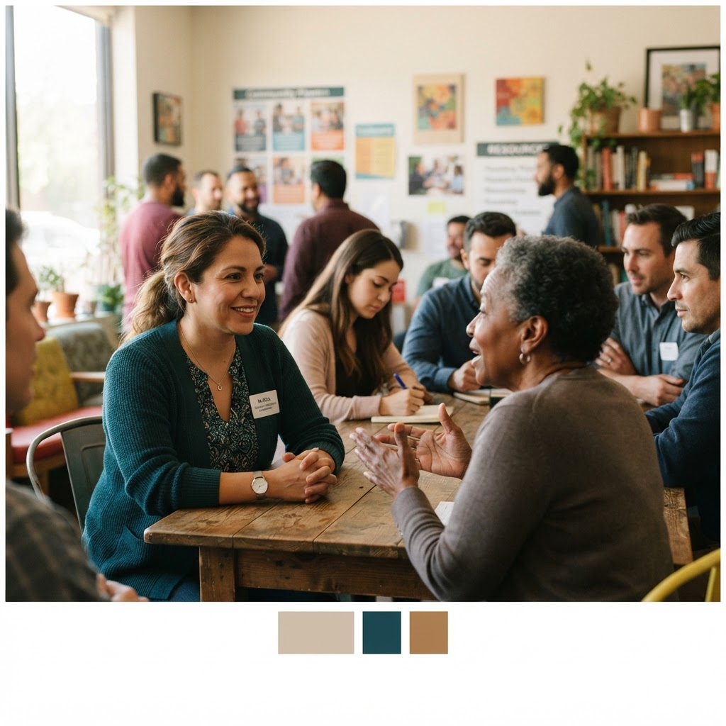 A Free Mobility team member listening during a community conversation